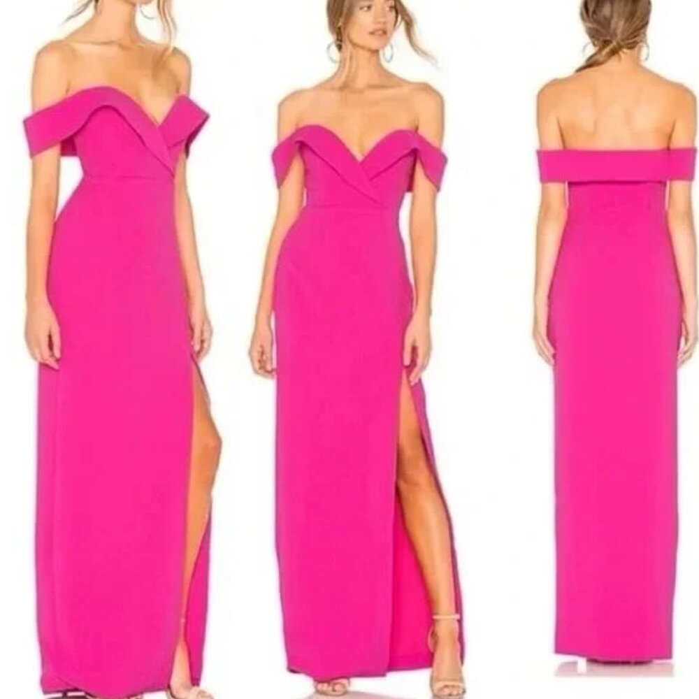 NWT REVOLVE x NBD Paris Samuel Gown Off Shoulders Fuchsia Pink XS MSRP $270